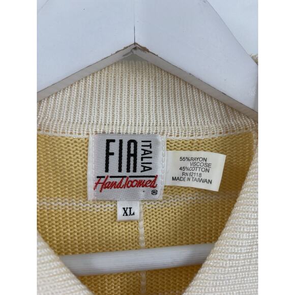 FIA Italia Vintage Knit Jacket Womens XL Yellow White Windowpane Full Zip Collar - Picture 7 of 16